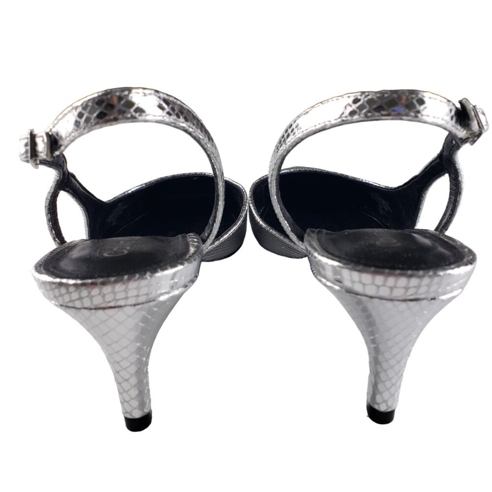 Calvin Klein Slingback Silver 2” Heels 9 Pointy Toe Worn Once Like New Condition - Picture 5 of 10